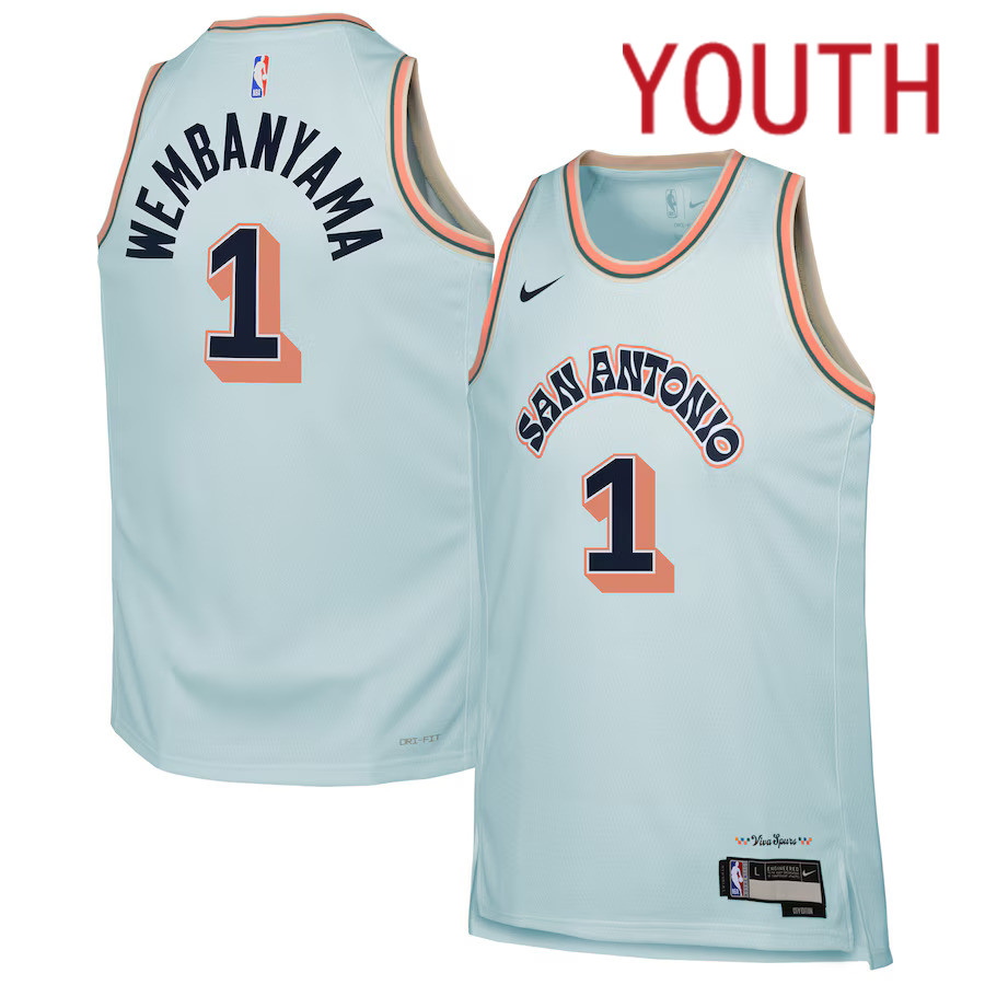 Youth San Antonio Spurs #1 Victor Wembanyama Nike Light Blue City Edition 2024-25 Swingman Player NBA Jersey->san antonio spurs->NBA Jersey